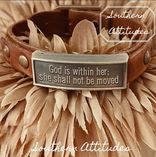 Leather Wristlet:  God is Within Her; She Shall Not be Moved