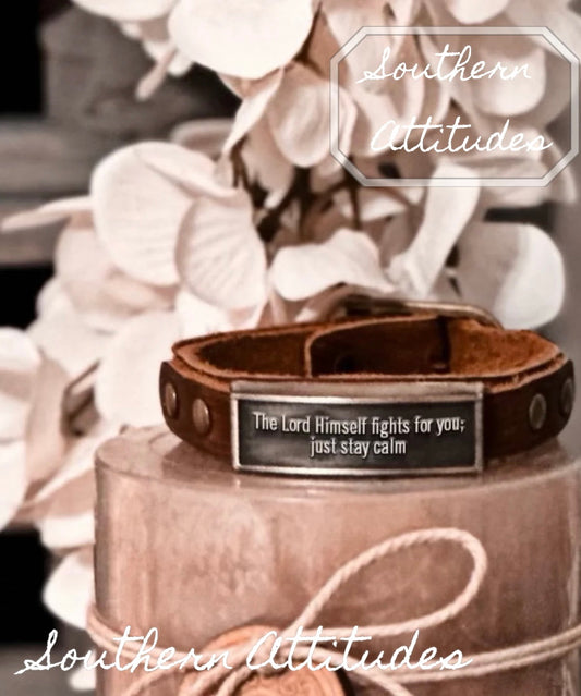 Leather Wristlet: The Lord Himself Fights for You